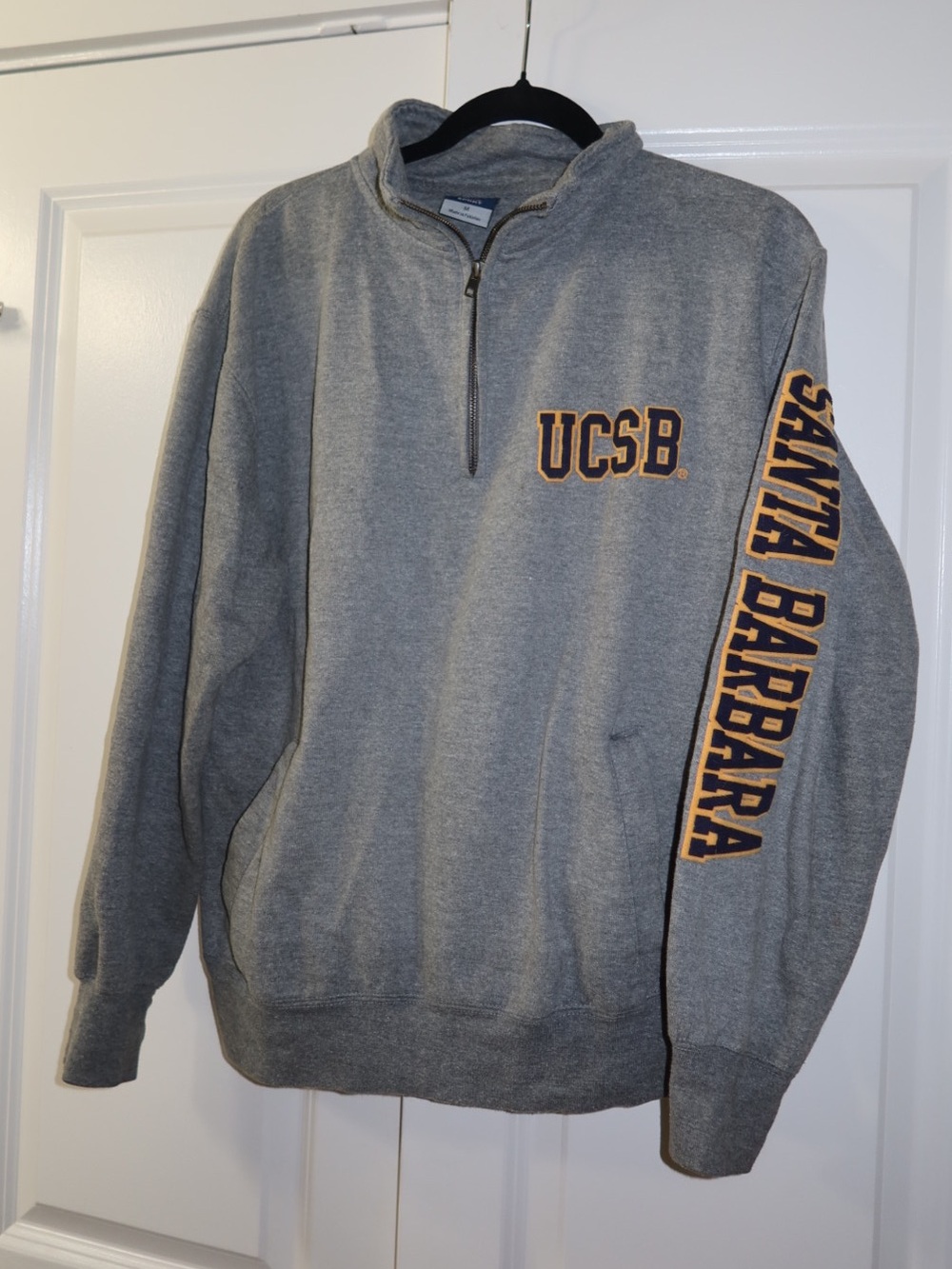 MV Sport Gray Quarter-Zip Sweatshirt with Gold UCSB Lettering